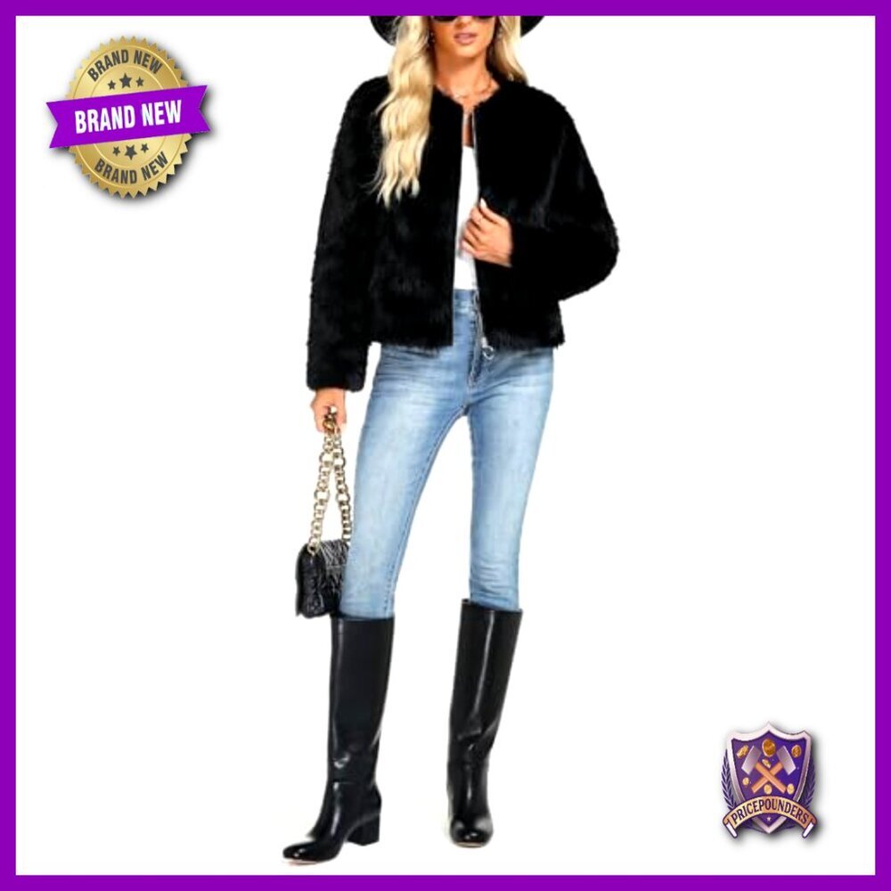 Faux Fur Cropped Jacket Winter Warm Zip Up Outerwear Long Sleeve - Picture 5 of 7